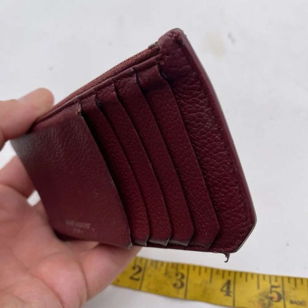 Saint Laurent Red Leather Card Holder Wallet Zip Up Shows Wear SEE PICS‎ - Picture 4 of 6